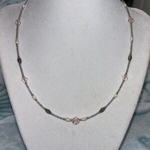 Elegant pink swarovski crystals and real pearls Necklace